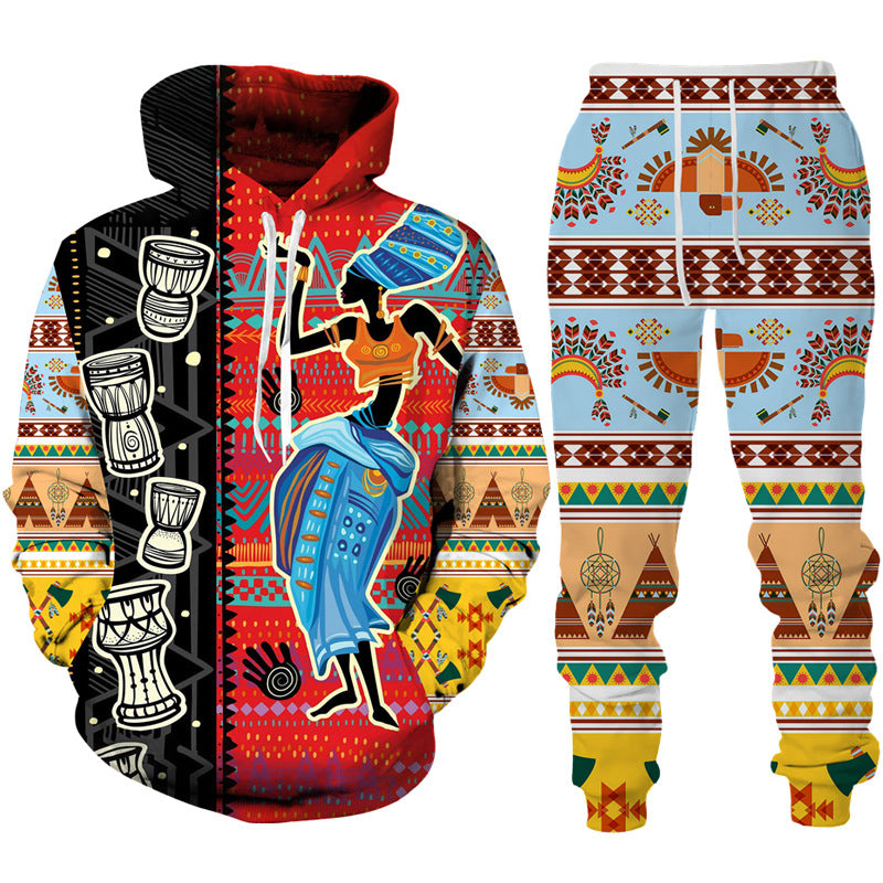 Printed Casual Men's Hooded Sweater Suit