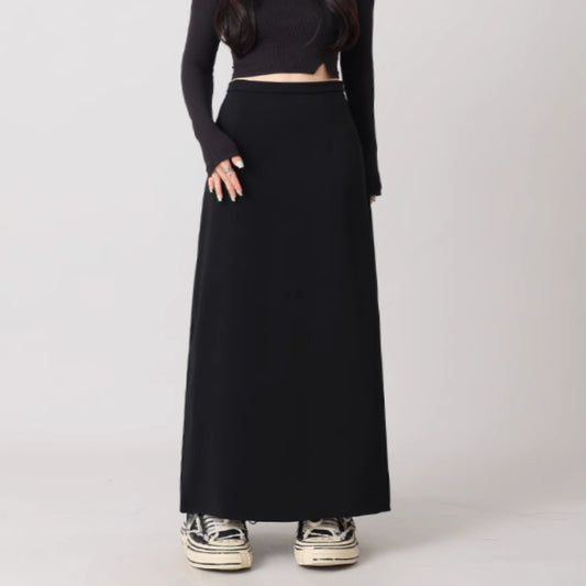 Back Slit Straight Tube Slimming High Waist Black Long Skirt