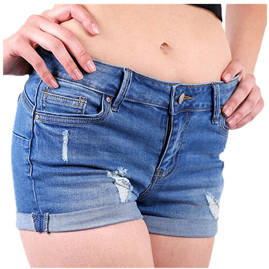 Hemming Stretch High Waist Skinny Denim Shorts Hot Pants