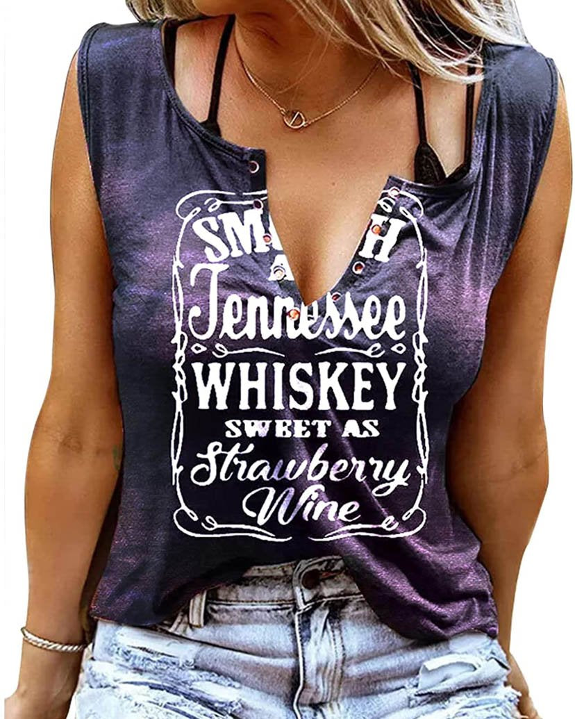 Letter Print V-Neck Sleeveless T-Shirt