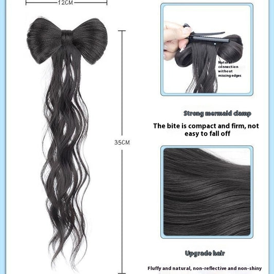 Wig Women's Long Hair Braid Lazy Bow Half Tie Up A Bun Hairstyle Artificial Hair Ponytail