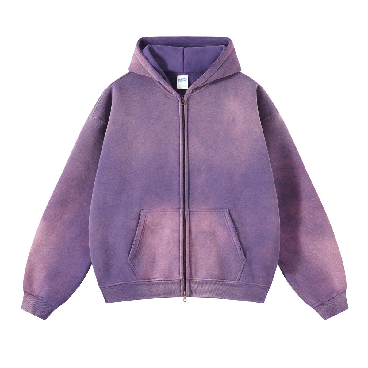 Spray Dyed Washed And Worn Zipper Sweater