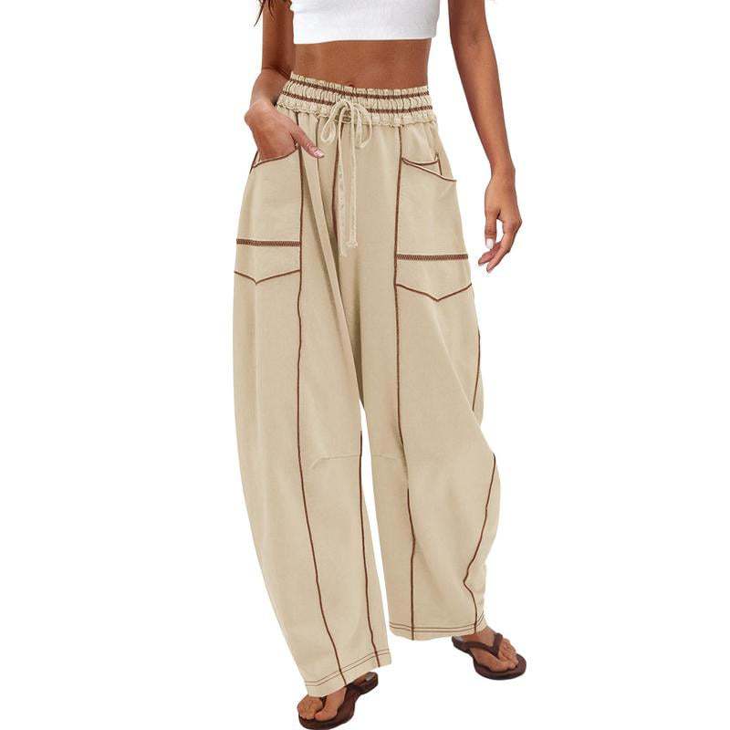 Casual Summer Wide Leg Drawstring Waist Casual Pants