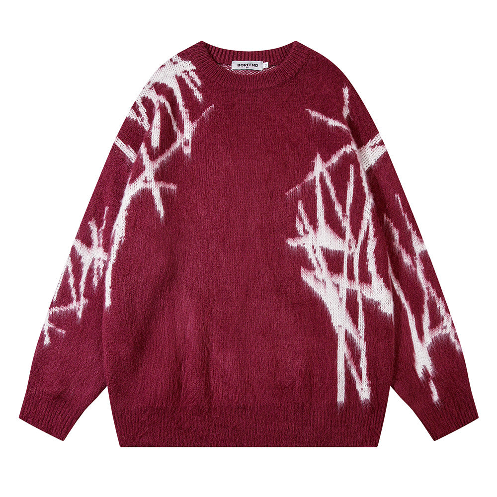Graffiti Embroidered Crew Neck Sweater Men's Hip Hop Design Pullover Sweater