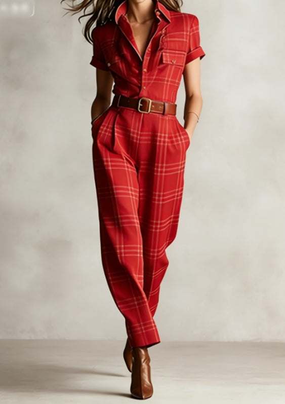 Jumpsuit med hakrevers og vide ben