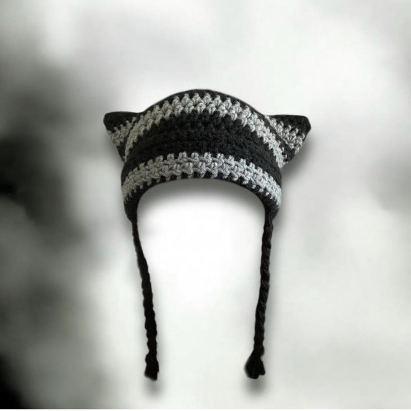 Hand Knitted Striped Woolen Cap