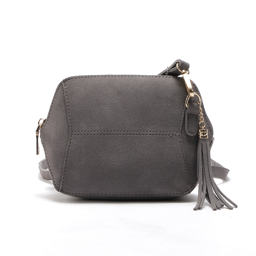 Fashionable And Simple Frosted Simulation Leather Candy Color Tassel Small Shell Bag