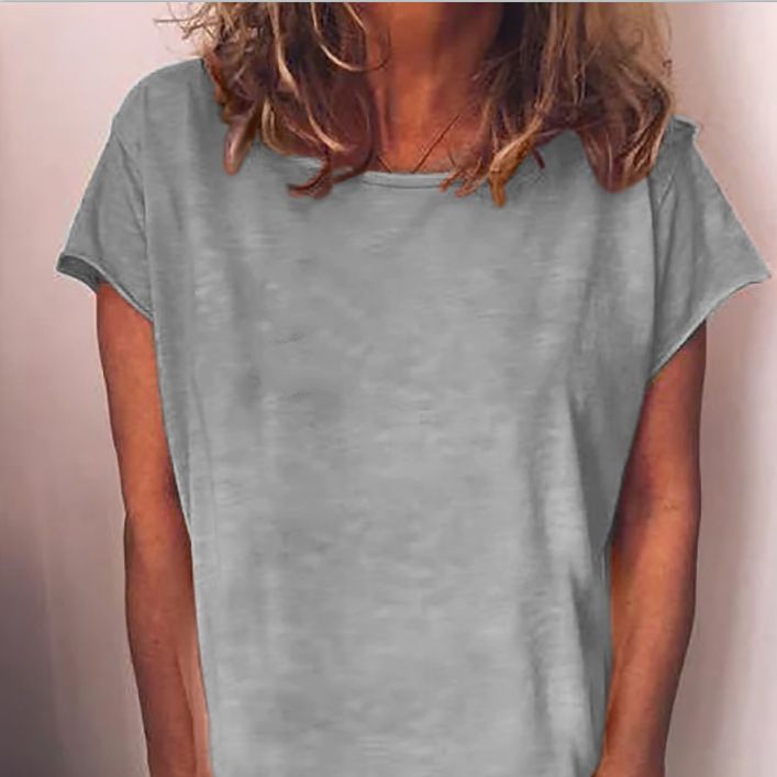 Round Neck Solid Color T-shirt Loose All-match Short Sleeve Women's Top