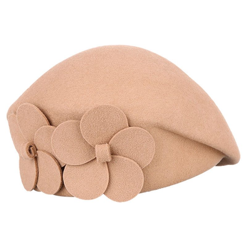 Double Flower Beret Stylish Elegant Wool