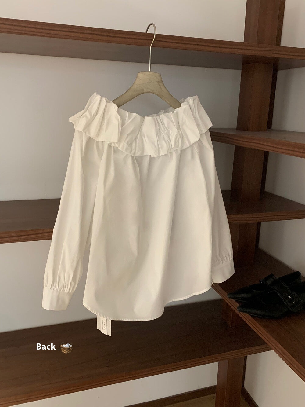 Elegant knop løs slankende off-shoulder langærmet skjorte