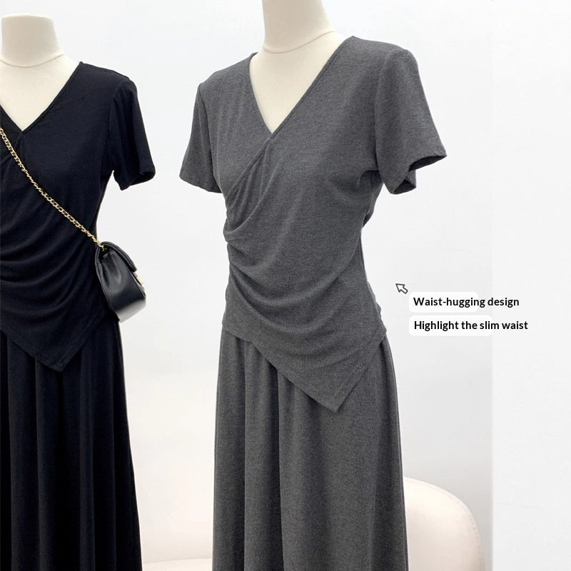 Short-sleeve Top And Drapey Skirt Two-piece Set