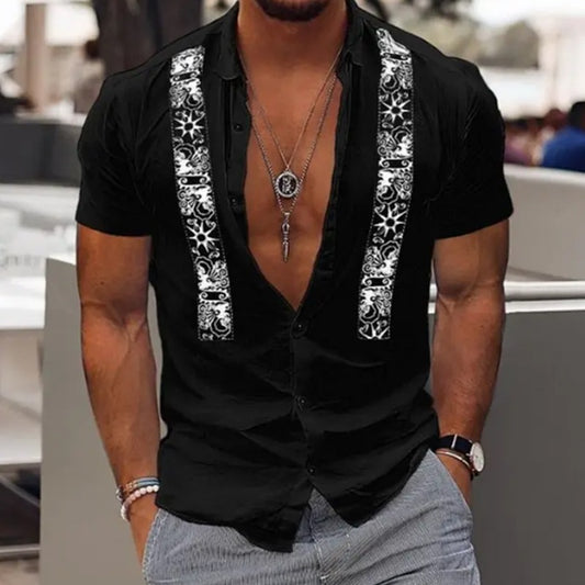 Fashion Men's Hawaiian Shirt Striped Beach Holiday Short Sleeve