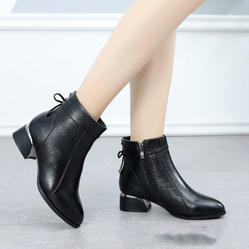 Middle-aged Plus Size Thick-heel Mother's Leather Boots