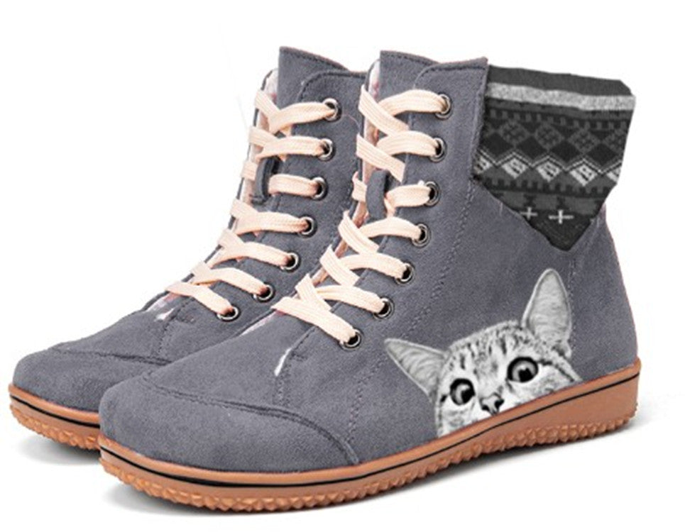Women's Flat-bottomed Wool Lace-up Martin Boots