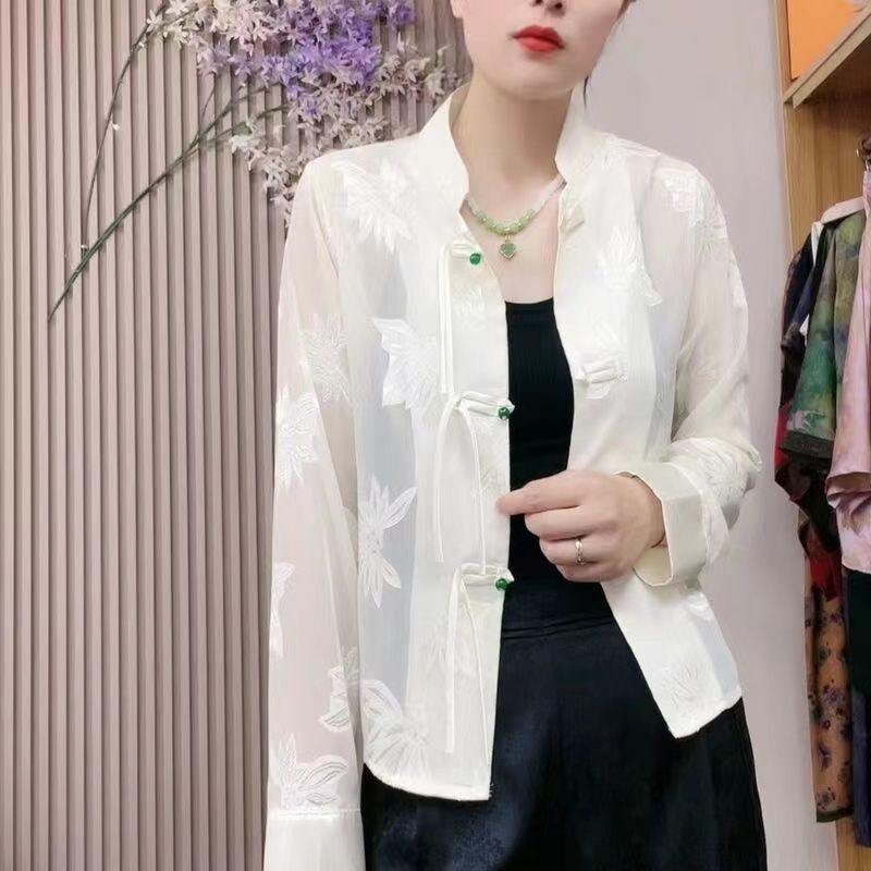 Women's Long-sleeved Thin Mandarin Collar Shirt New Chinese Top