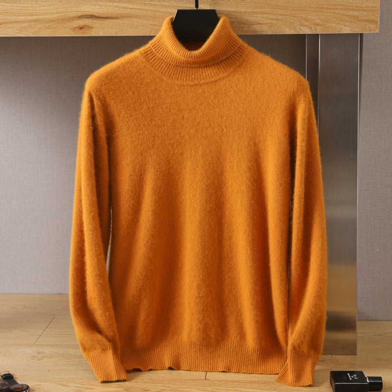Efterår Vinter Mænd Høj Krave Løs Ensfarvet Pullover Mink Underdel Sweater