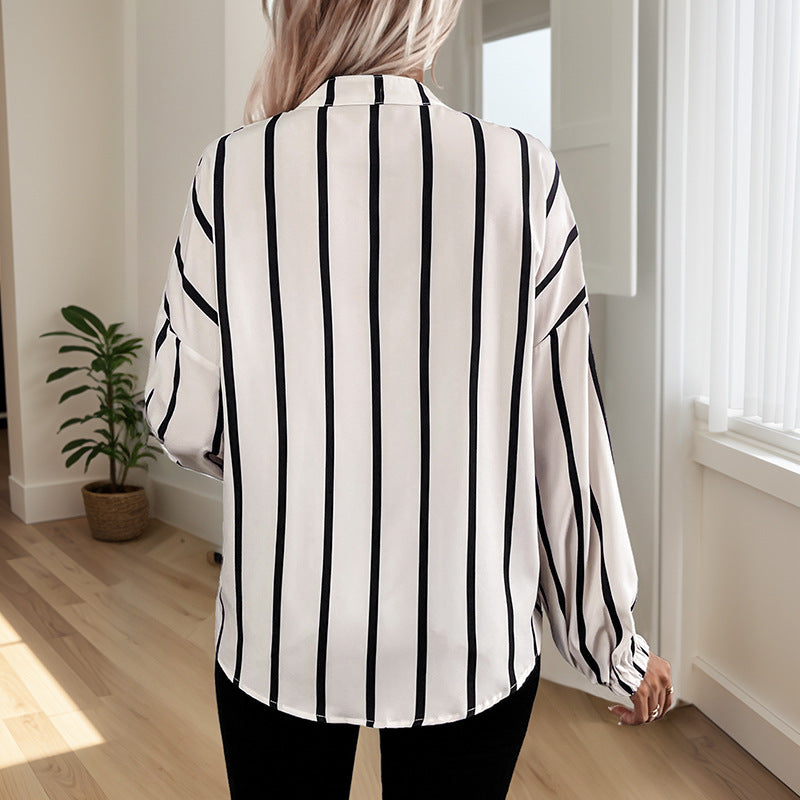 Commuter-style Single-breasted Striped Lapel Shirt