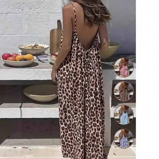 Women's Loose Print Strap Beach Vacation Dress