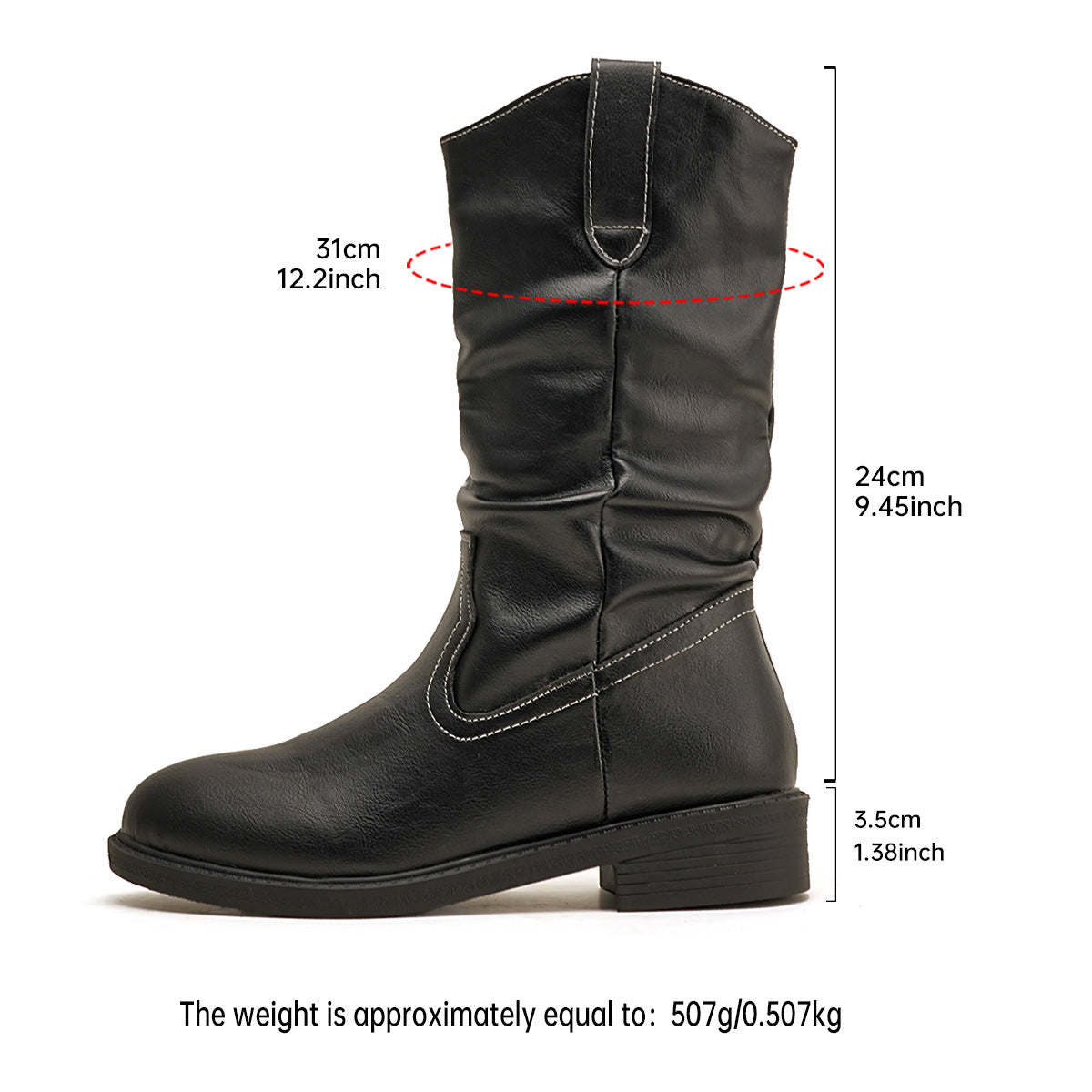 Vcut Pleated Midcalf Leather Boots