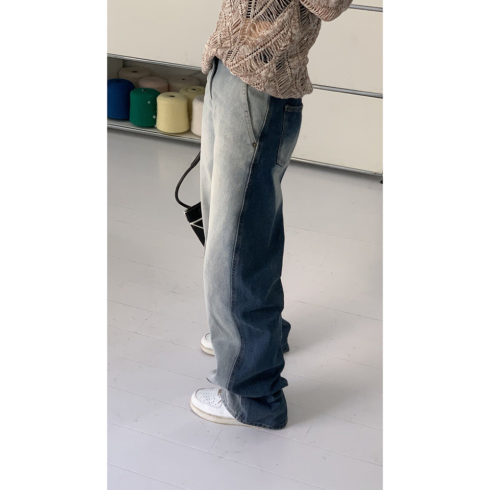Street Retro Design Sense Colorblock Tie-dye Jeans For Og Bag