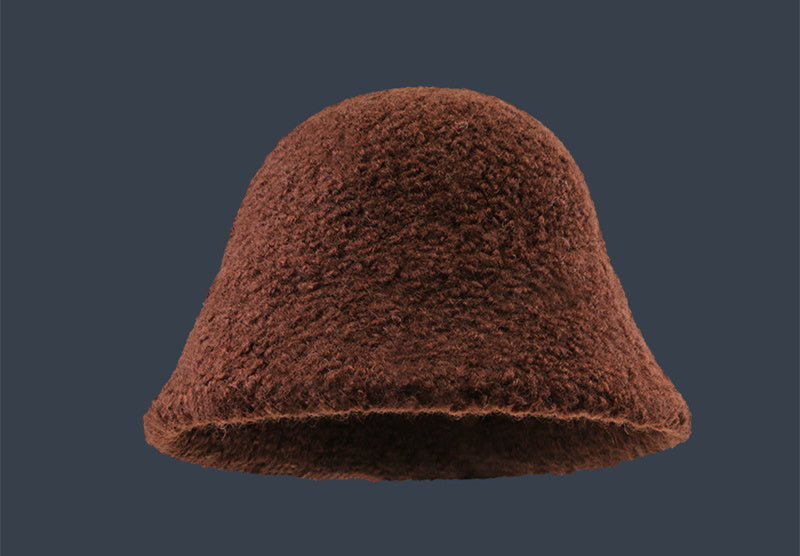 Solid Color Warm Wool Bucket Hat Show Face