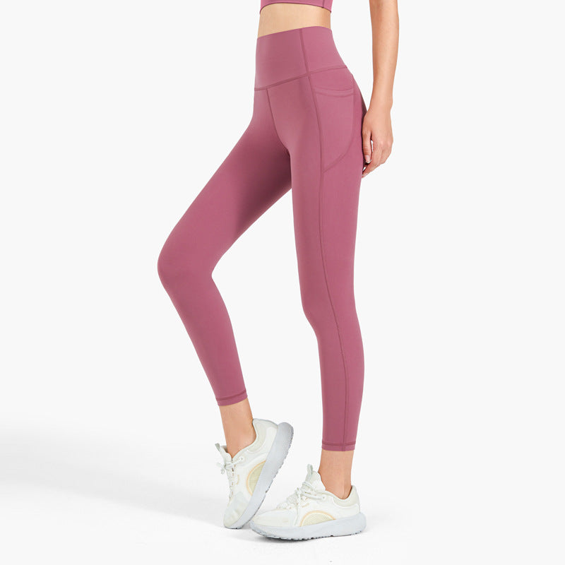 Dame Højtaljet Hofteløft Løbe Sports Elastiske Åndbare Fitnessbukser i Trekvart Længde