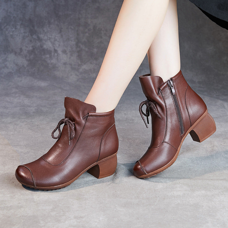 Women's Fashion Vintage Side Zip Mid Heel Booties