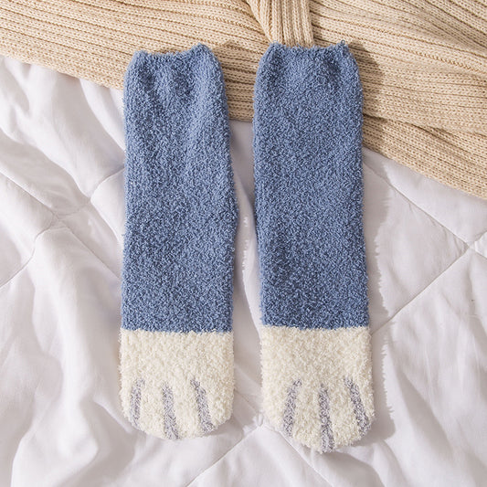 New Coral Velvet Cat's Paw Socks For Women Fleece Lined Padded Warm Keeping