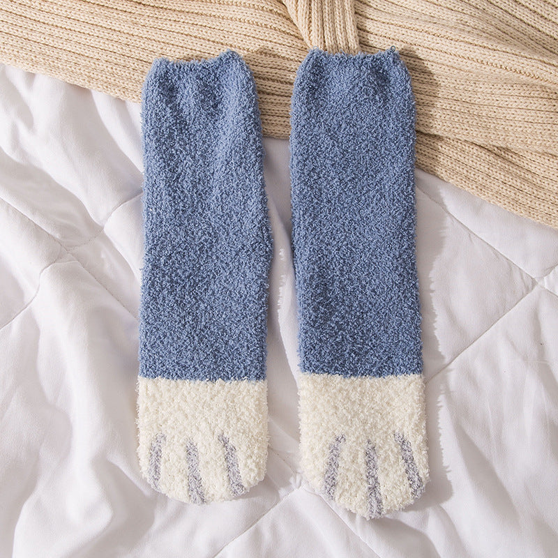 New Coral Velvet Cat's Paw Socks For Women Fleece Lined Padded Warm Keeping