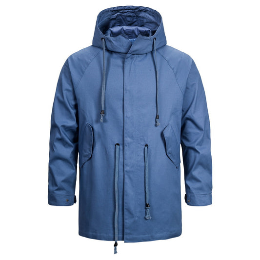 Men's Cotton Hooded Jacket Men's Waist Solid Color Hooded Jacket