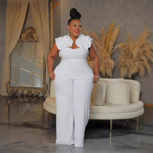 Plus Size Strappy Lace Stretchy Slim Wide Leg Jumpsuit