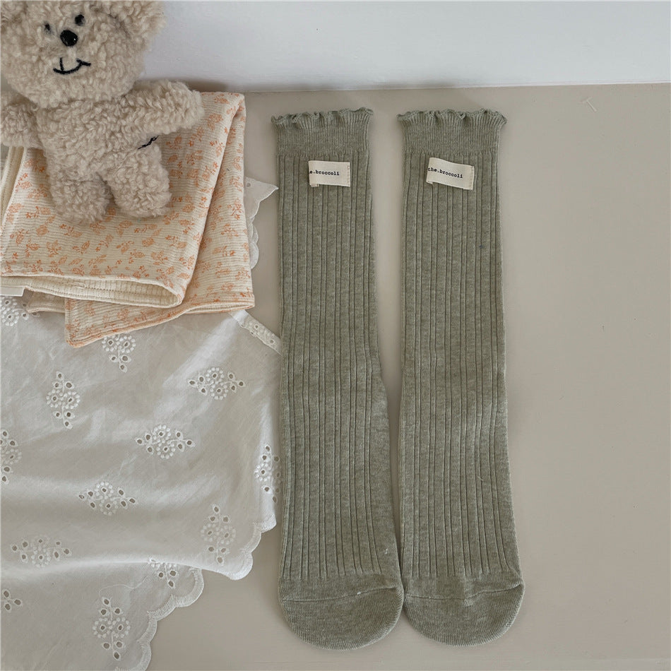 New Autumn And Winter Sweet Ruffled Socks For Girls Solidcolor Mid-calf Length