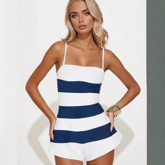 Sommer Ny Ankomst Moderigtig Stroppe Jumpsuit i Kontrastfarver