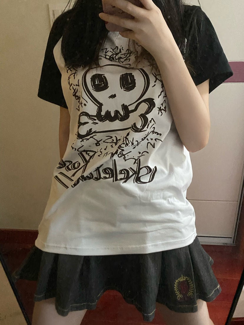 Cute Casual Retro Top With A Skull Print