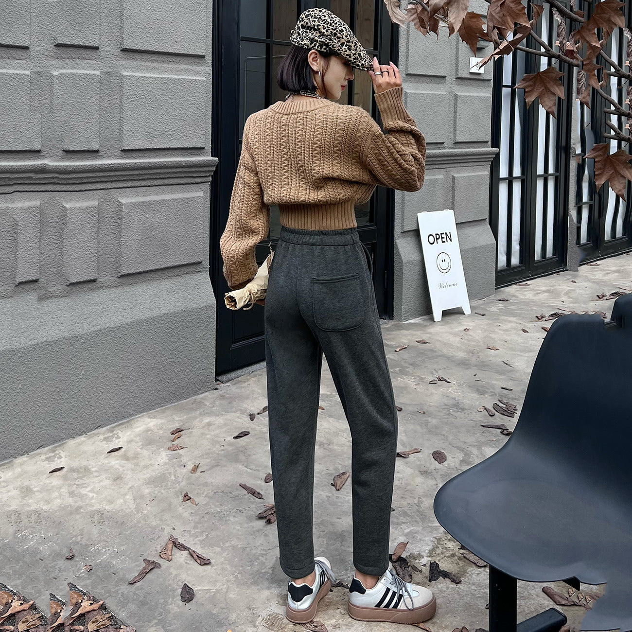 Fleece-lined Thick Casual Pants Women's Antelope Velvet High Waist