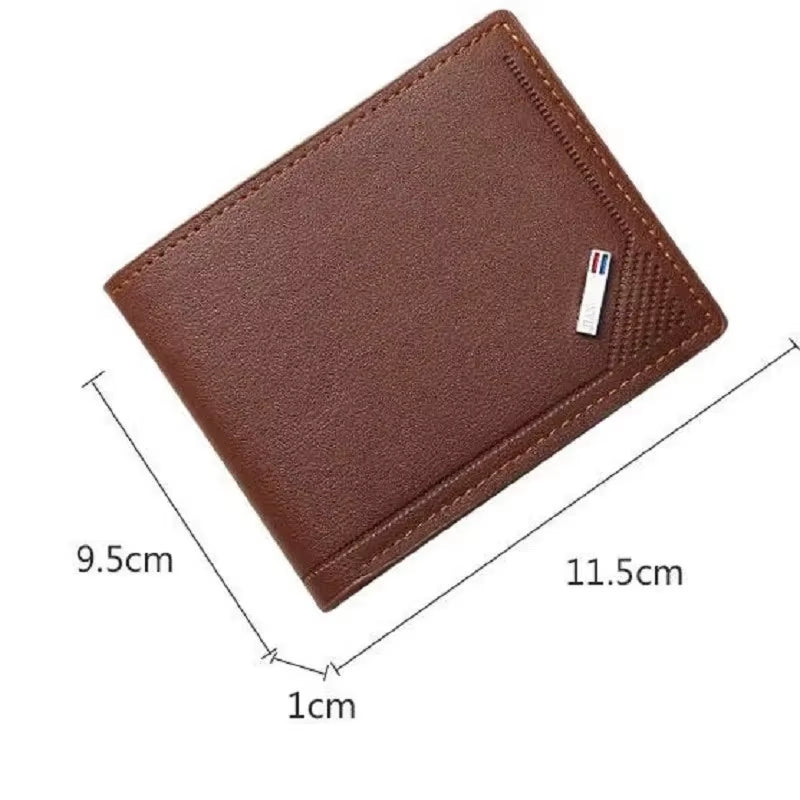 Men'S Leather Short Wallet Thin Wallet Foldable Minimalist Soft Leather Wallet