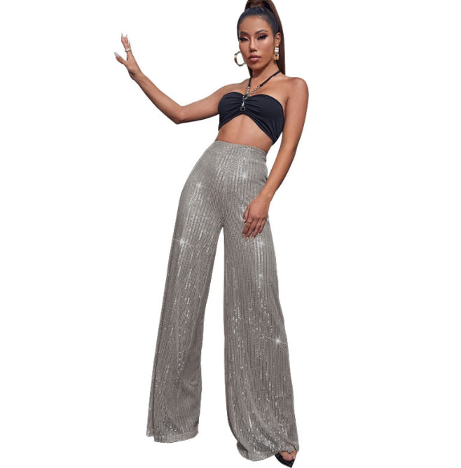 Polyester European And American Fashion Women's Wear Sequined Nightclub Trousers