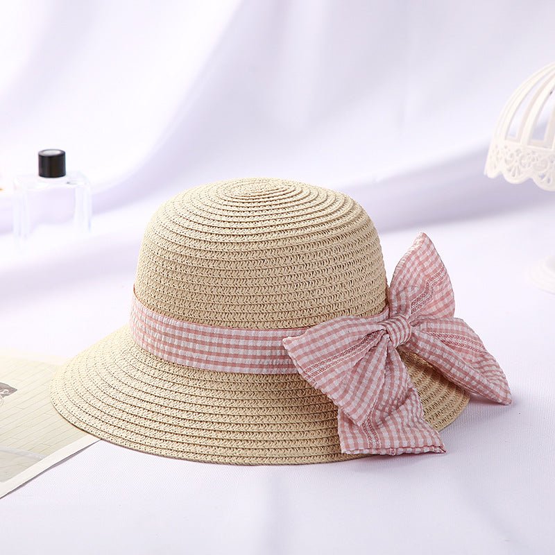 New Girls Big Bow Sun-proof Straw Hat Bag Set