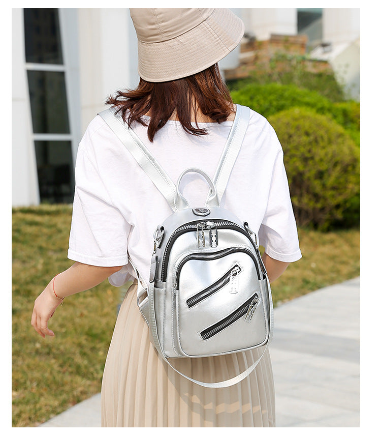 Women's Multi-functional Messenger Bag Soft Leather Lightweight Waterproof Large Capacity Backpack
