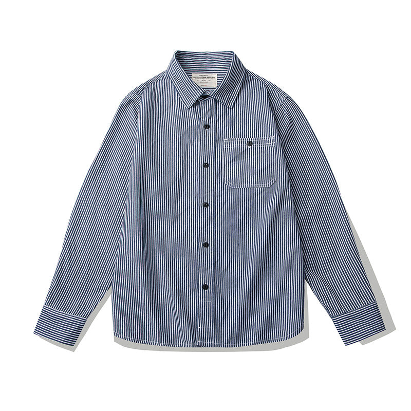 Vertical Striped Single Bag Shirt Men's Retro Long Sleeve
