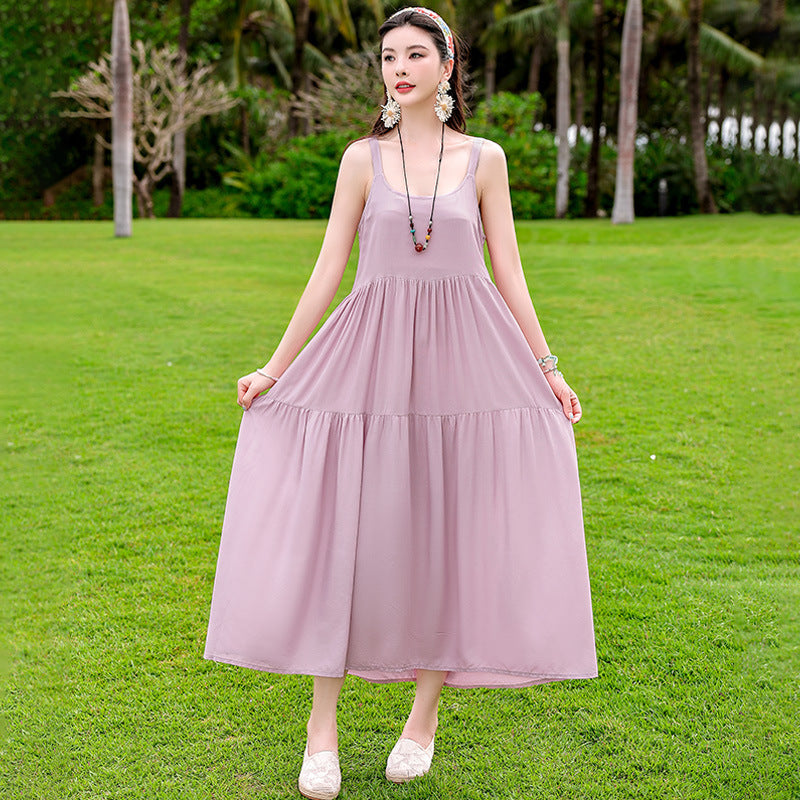 Beach Vacation French Style Floral Maxi Dress