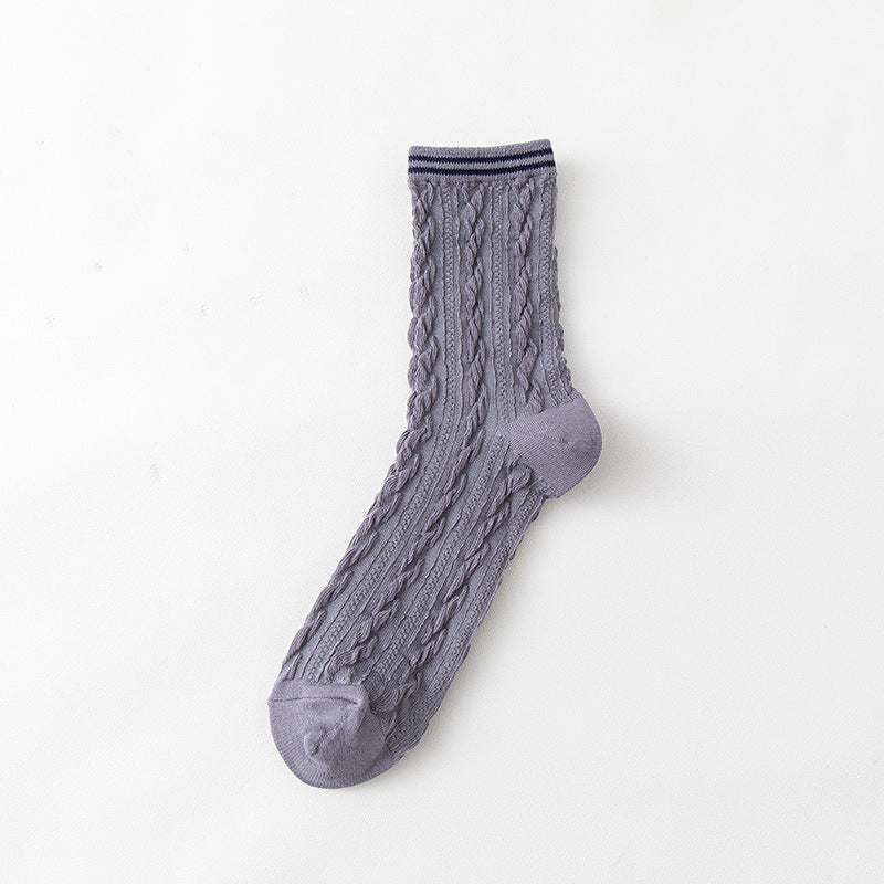 Mid Tube Twist Solid Color Breathable Combed Cotton Socks