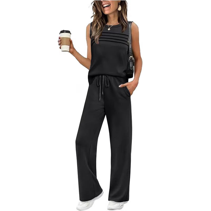 Womens Pleated Vest Top Two-Piece Set