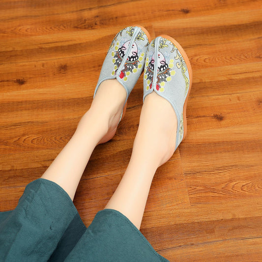 Women's Ethnic Style High-heeled Embroidered Slippers