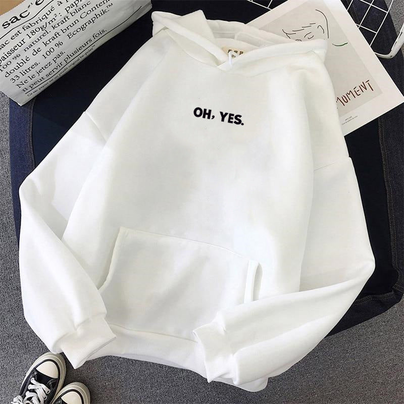 Women's Simple And Loose Oh Yes Printed Hooded Sweatshirt