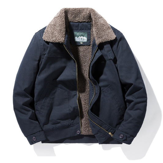 Autumn And Winter Men's Cotton Washed Cashmere Jacket Lapel Youth Coat