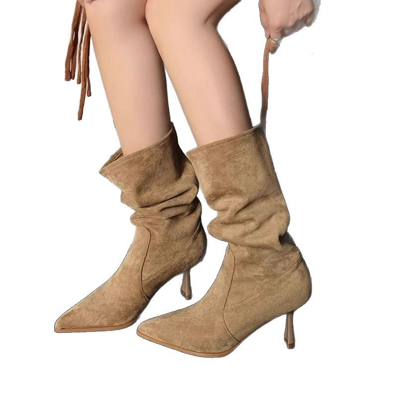 Versatile French Style Mid Calf Stiletto Booties