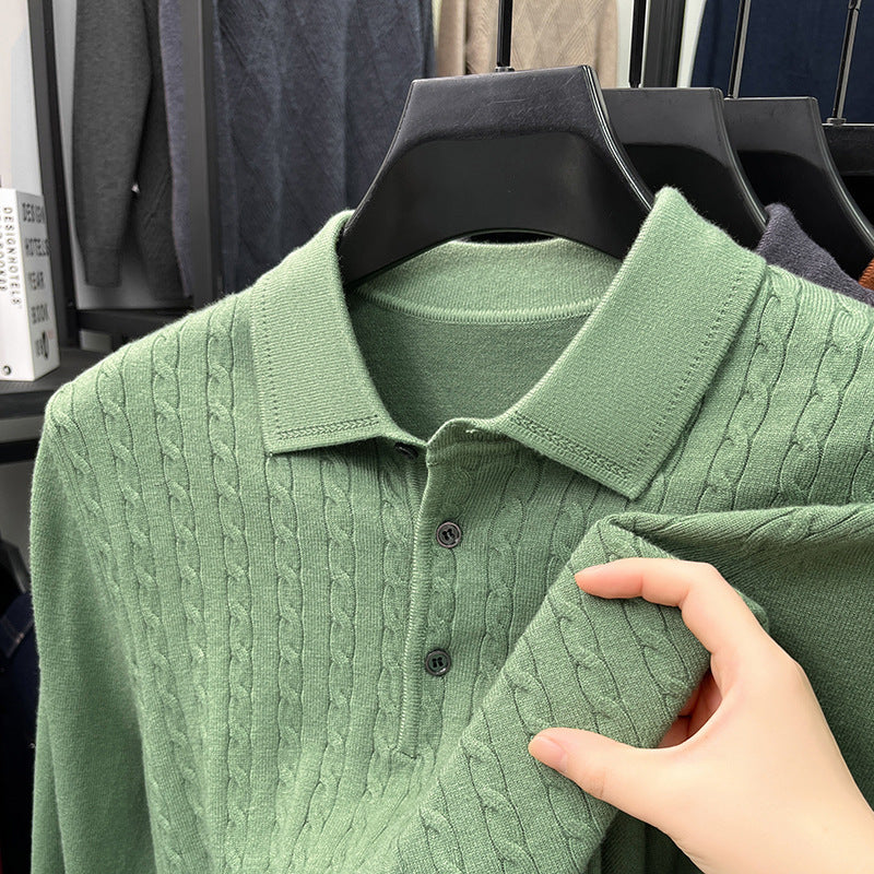 Loose-Fitting Solid-Color Casual V-Neck Knit Sweater For Middle-Aged Men