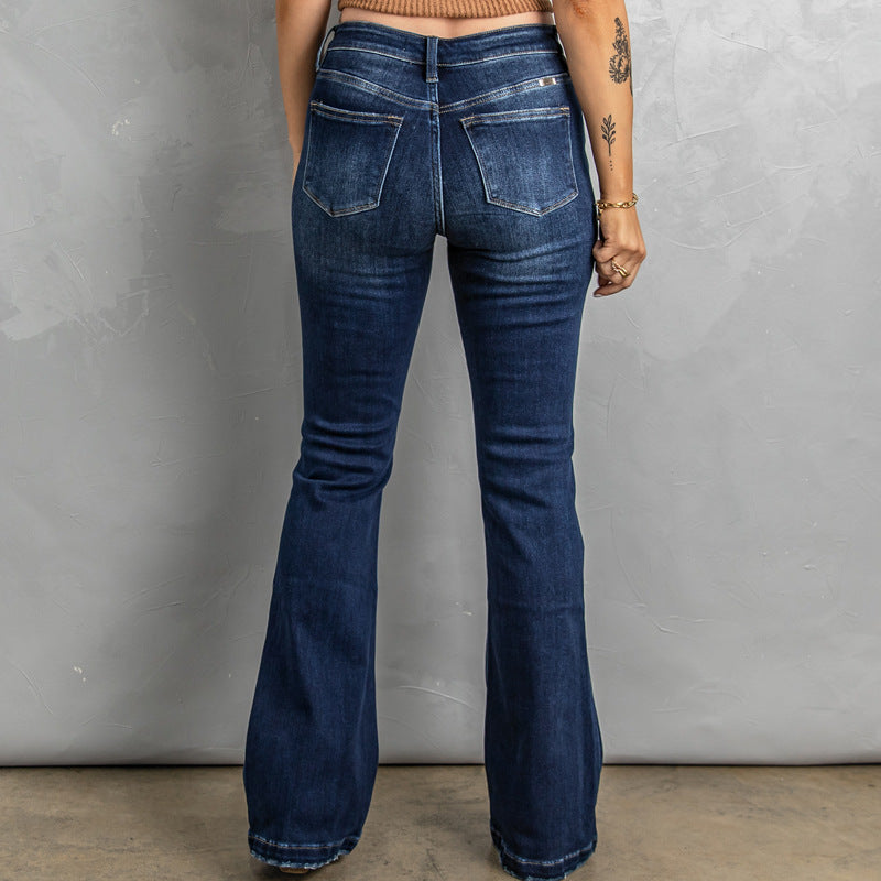 European And American Slim Women's Washed Hole High Waist Jeans