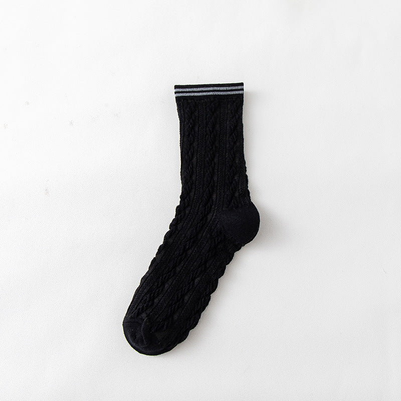 Mid Tube Twist Solid Color Breathable Combed Cotton Socks
